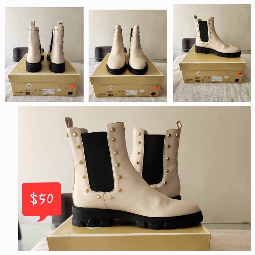 MICHAEL Michael Kors Cream and Black Combat Boots